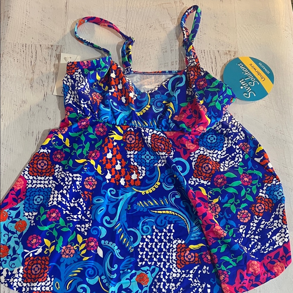 Swim Solutions Blue and Pink Floral Swimsuit, NWT, size 22w